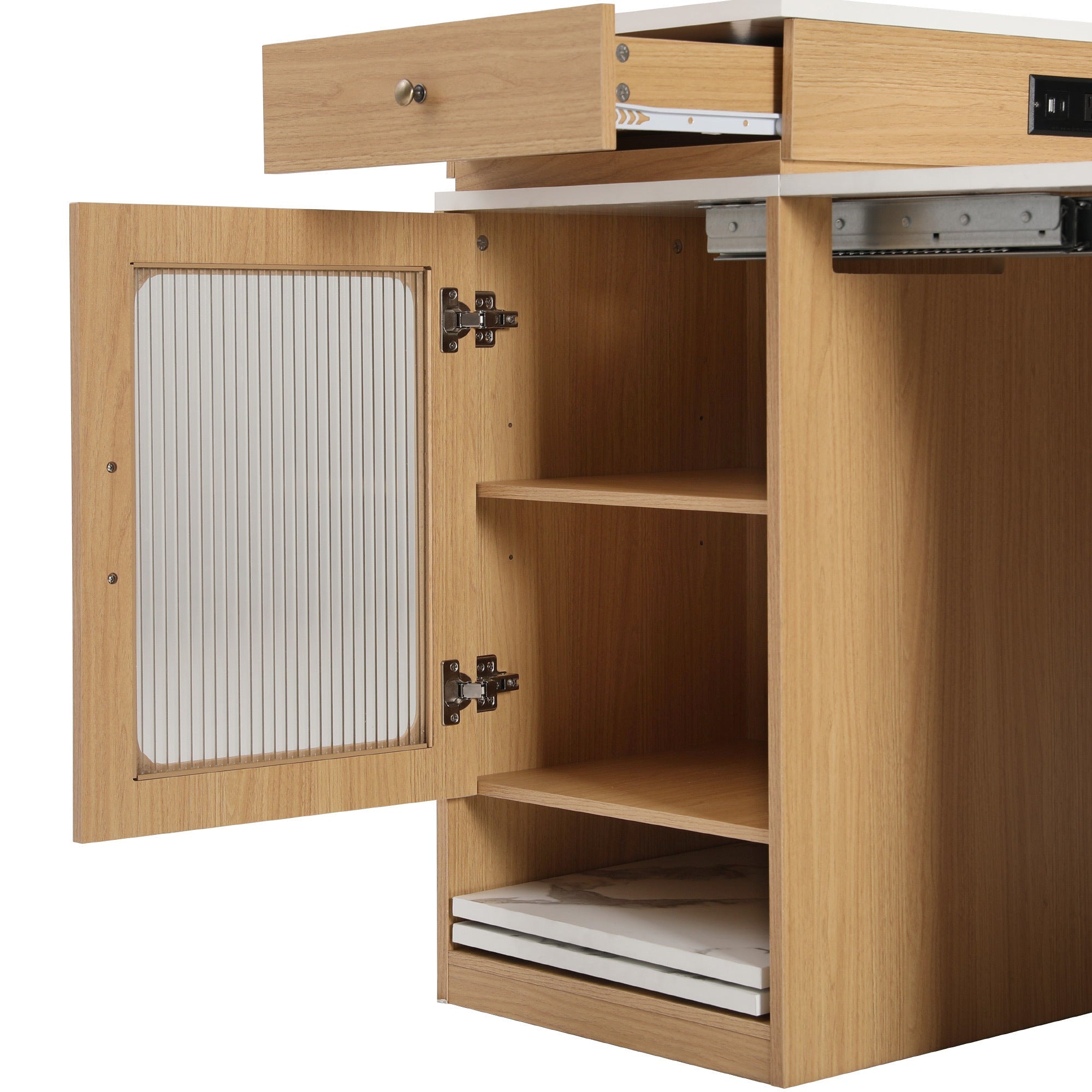 Îlot de cuisine de 181 cm avec table à manger extensible, nombreux rangements et prise électrique