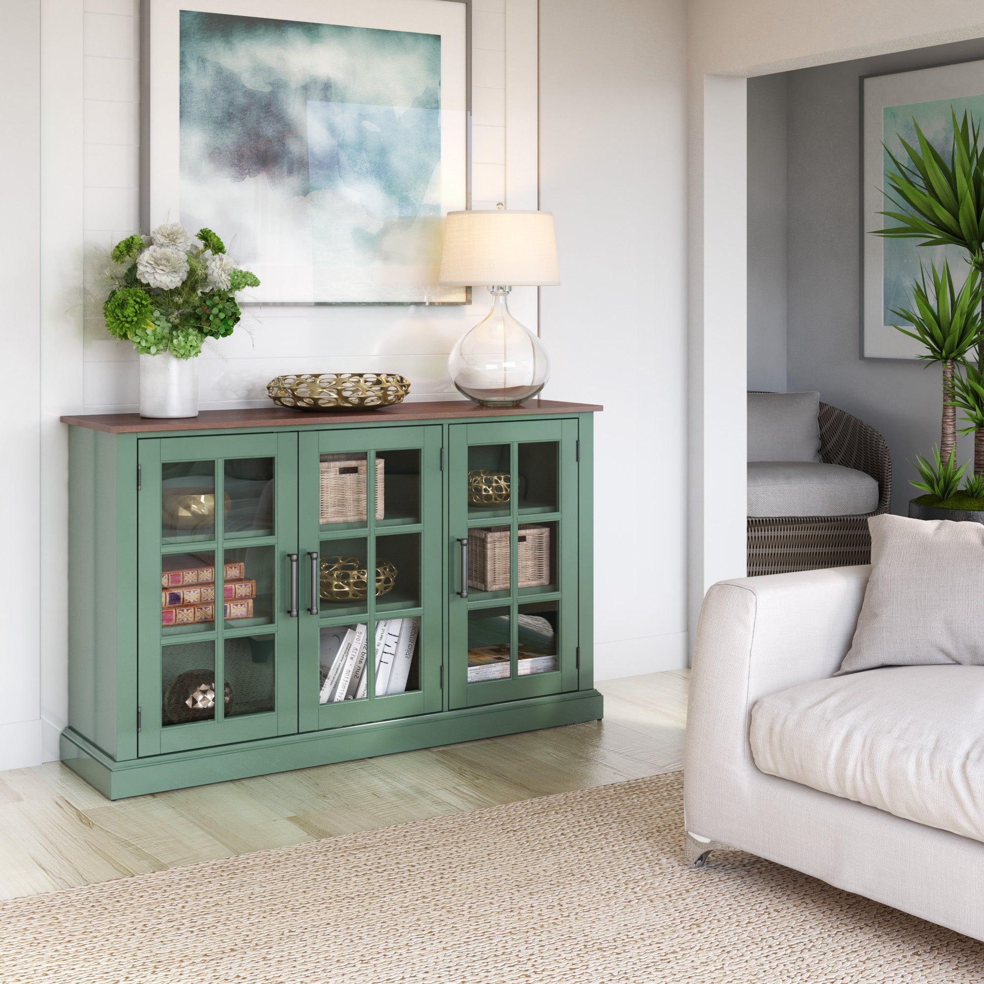 Buffet bicolore avec portes vitrées style ferme