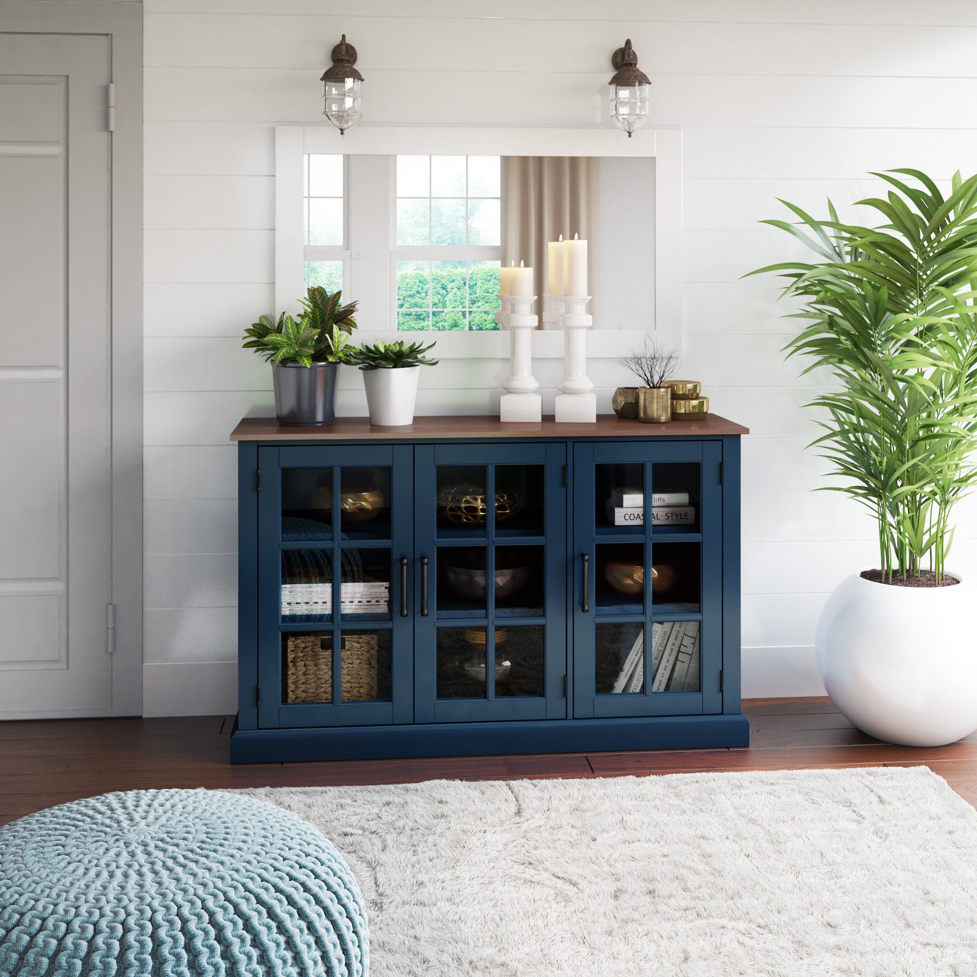 Buffet bicolore avec portes vitrées style ferme