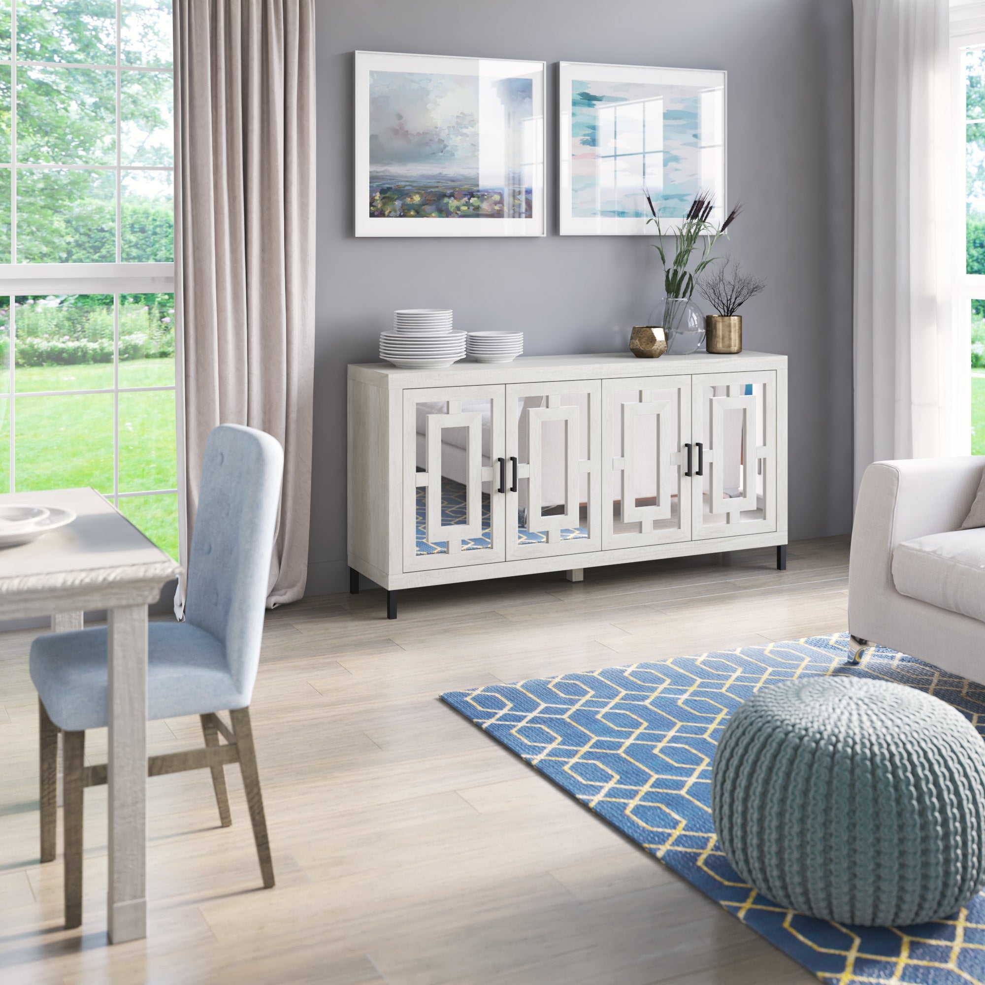 Buffet à portes miroir géométriques