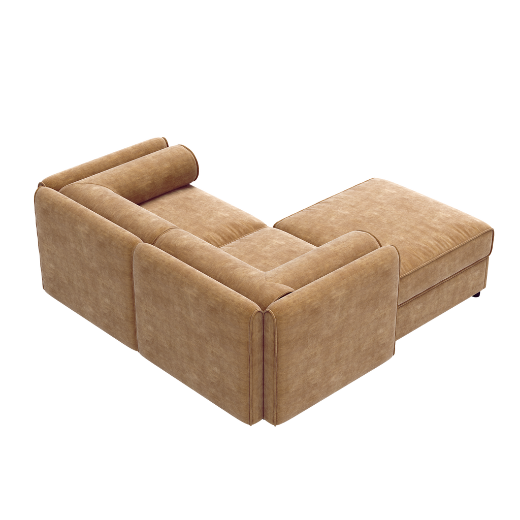 Walker Edison | Canapé deux places moderne et élégant en chenille camel avec pouf