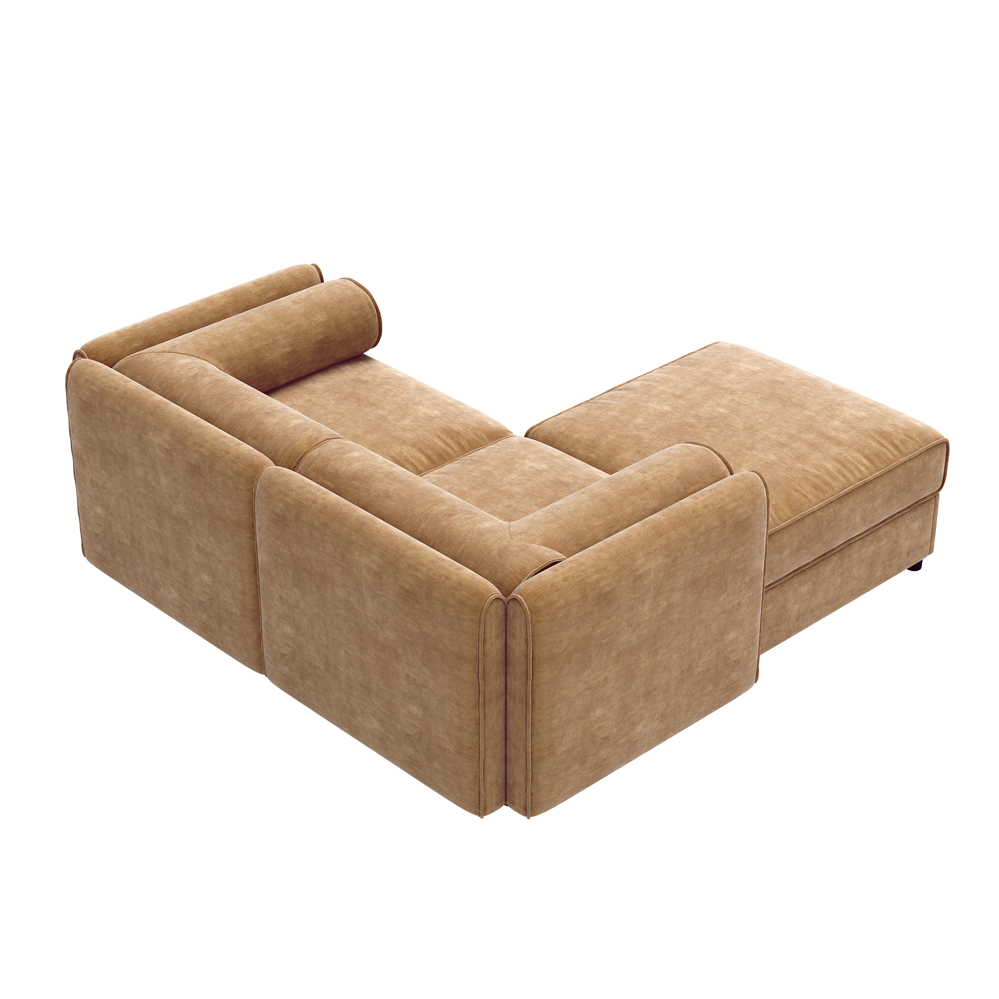 Walker Edison | Canapé deux places moderne et élégant en chenille camel avec pouf