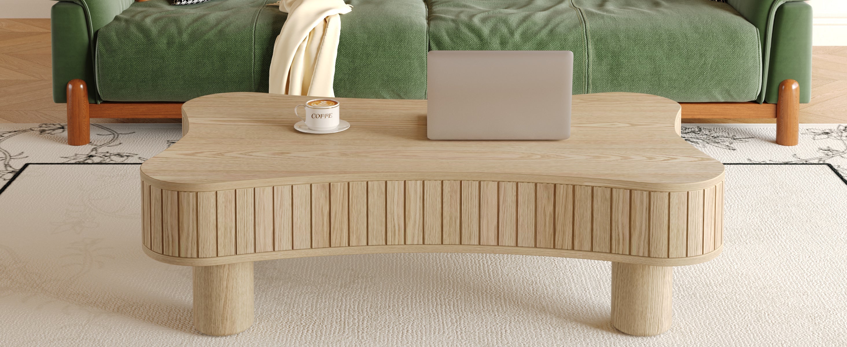 Walker Edison | Table basse et bureau à plateau relevable cannelé Curve Design 