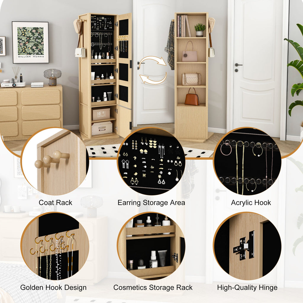 Armoire de rangement multifonctionnelle 4 en 1 avec miroir pivotant à 360° sur toute la longueur 