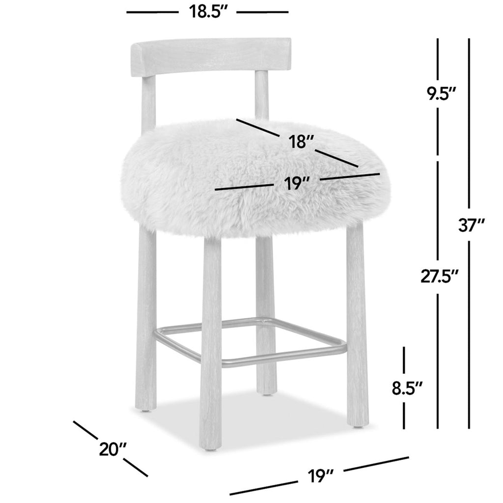Tabouret de bar Arden 27,5 cm en fourrure véritable, hauteur comptoir