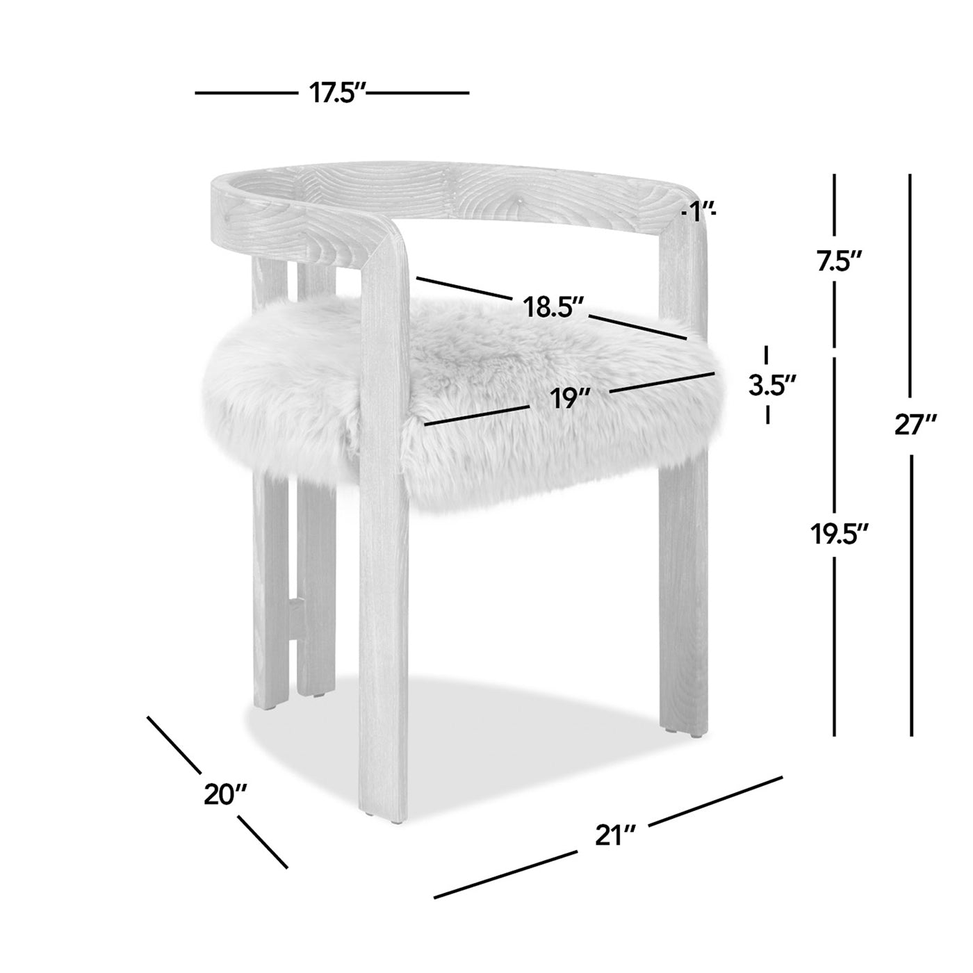 Chaise de salle à manger Millwick 21' à dossier bas en fourrure véritable 