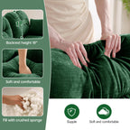 Canapé d'angle deux places en chenille capitonnée avec pouf 