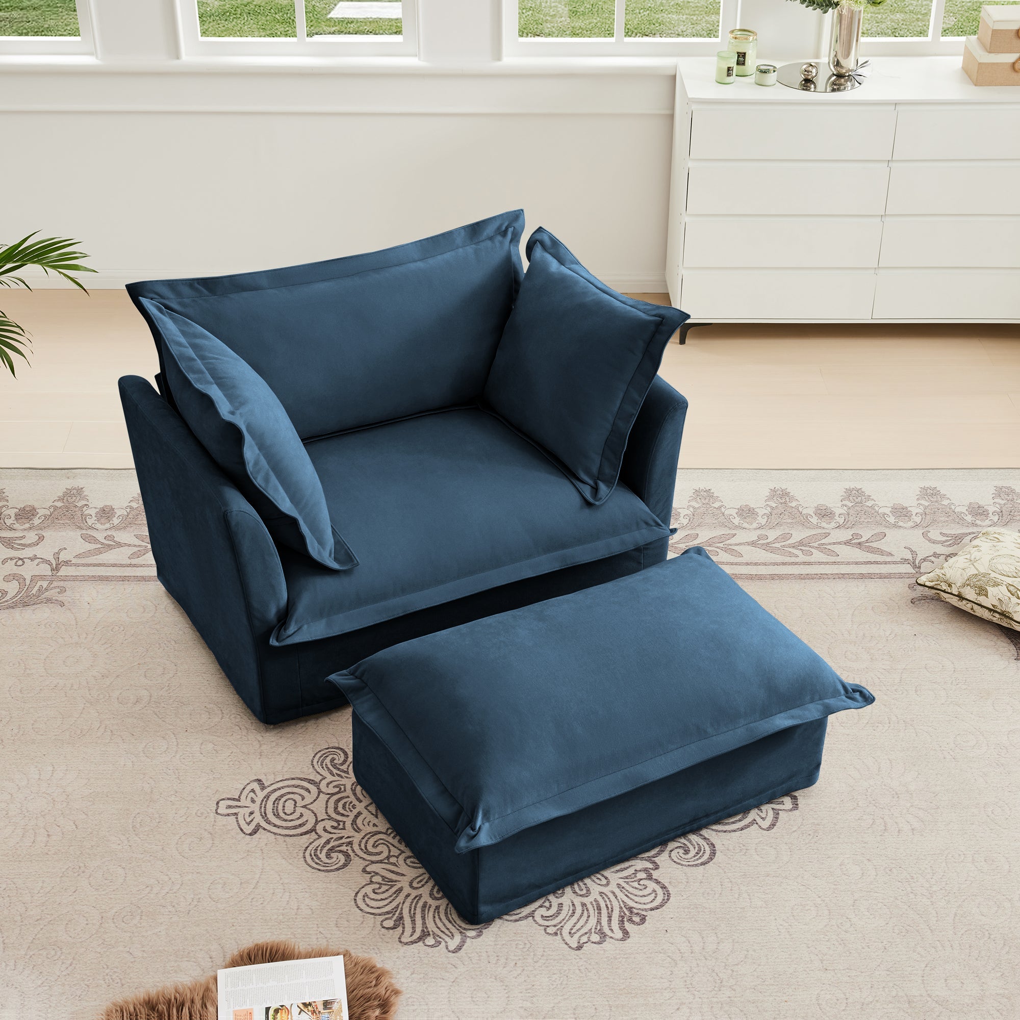 Walker Edison | Fauteuil bleu Cloud avec housse amovible et repose-pieds