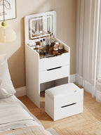 Walker Edison | Ensemble coiffeuse 3 en 1 blanc avec miroir rabattable et rangement