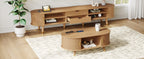 Ensemble de meuble TV et table basse ovales en teck cannelé, design incurvé, 3 pièces, pour téléviseurs jusqu'à 80 pouces. 