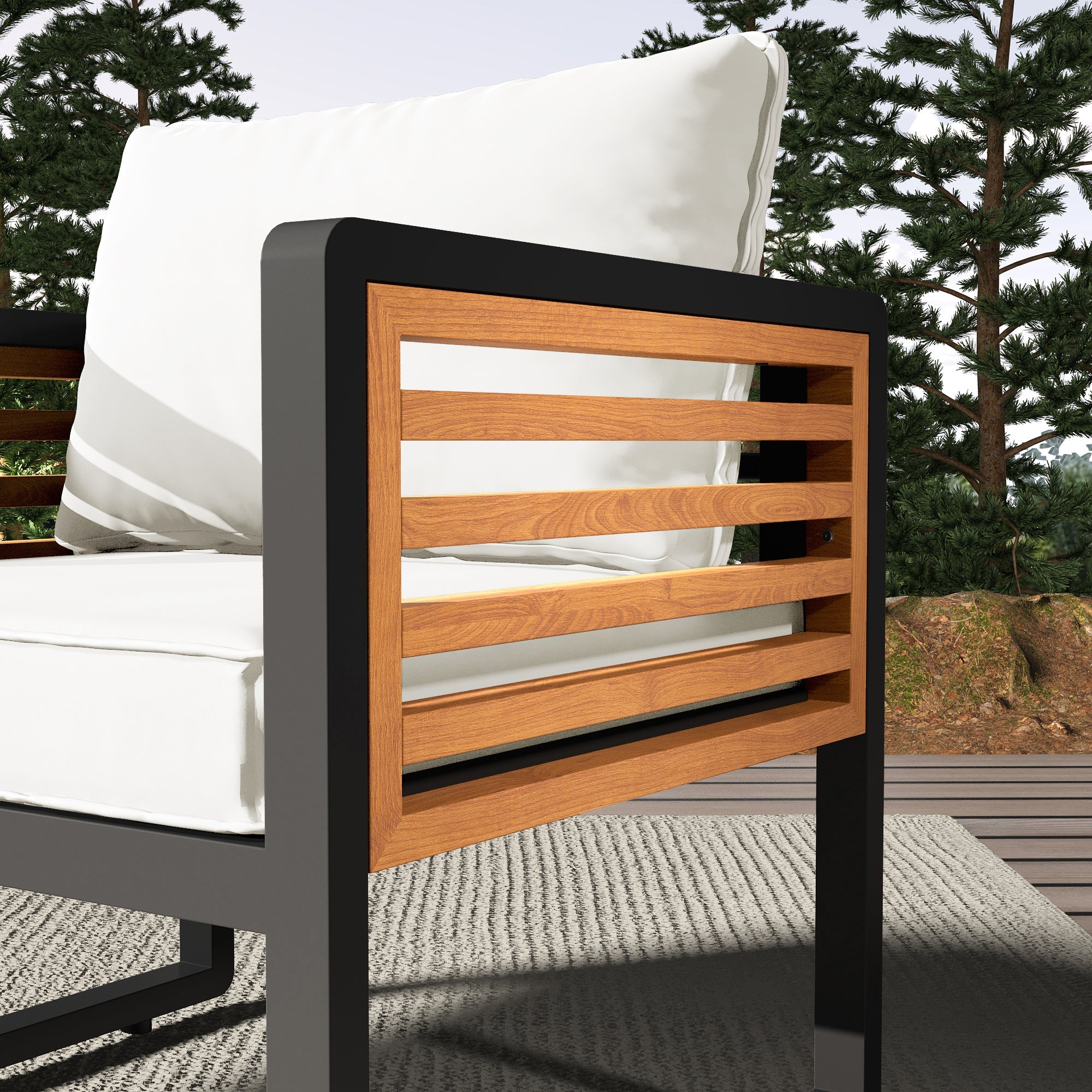 Ensemble de canapés d'extérieur 4 pièces avec structure en métal et bois