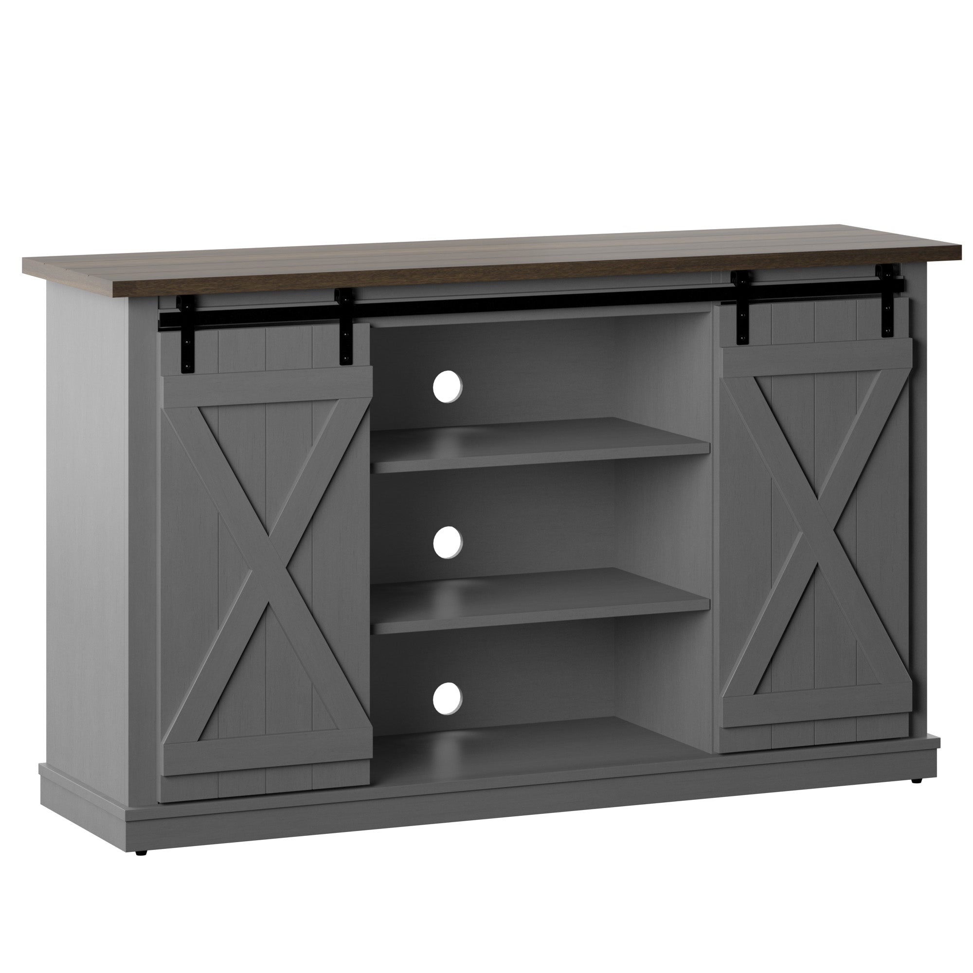 Portes coulissantes de style grange, meuble TV en peuplier de 137 cm, console multimédia