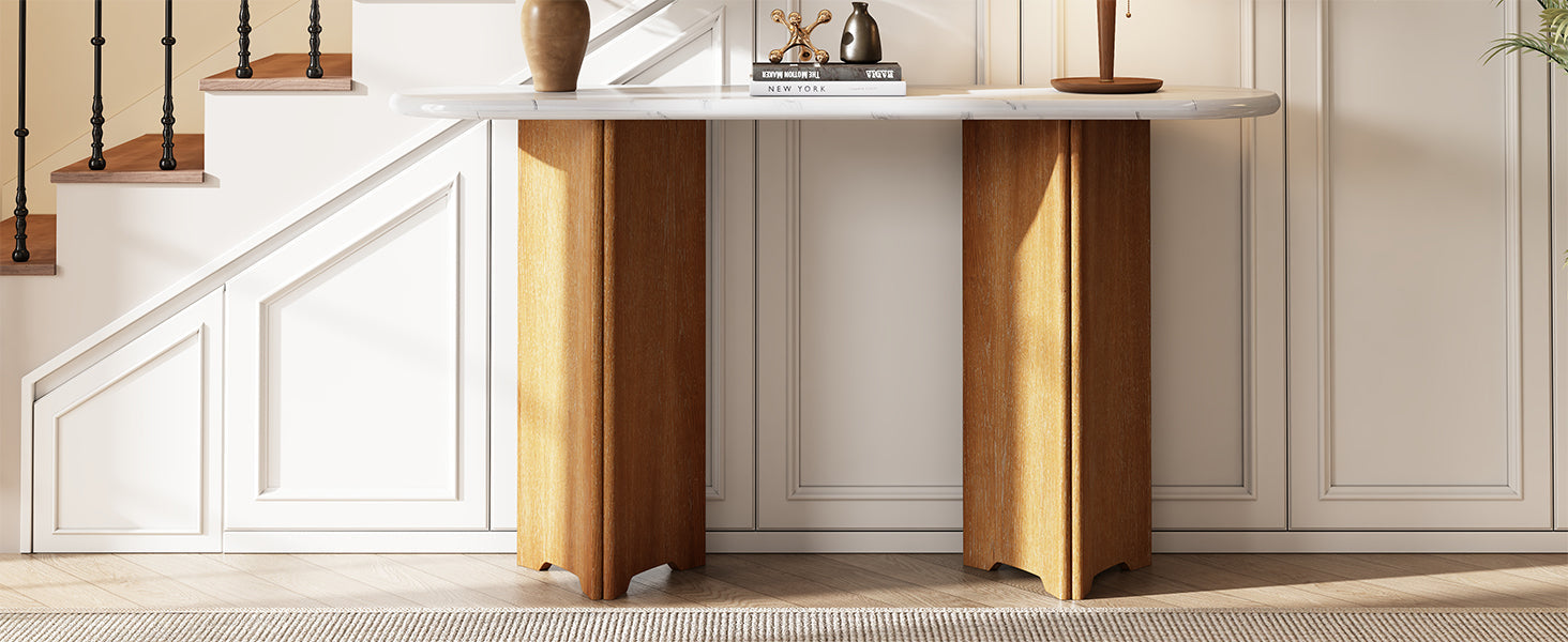 Console d'entrée ovale Walker Edison avec plateau en faux marbre 
