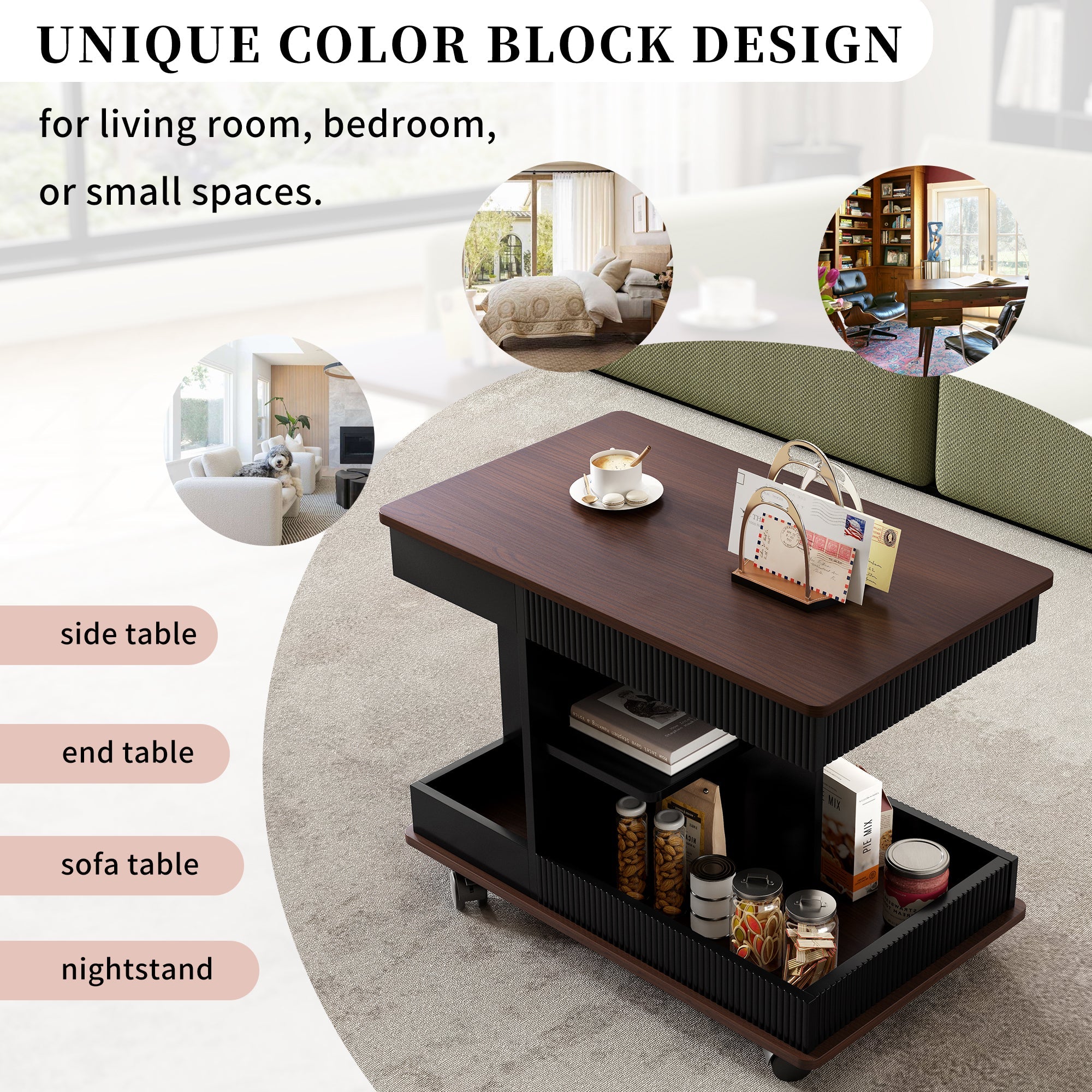 Walker Edison | Table d'appoint multifonctionnelle moderne et réglable avec plateau relevable