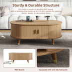 Ensemble de meuble TV et table basse ovales en teck cannelé, design incurvé, 3 pièces, pour téléviseurs jusqu'à 80 pouces. 