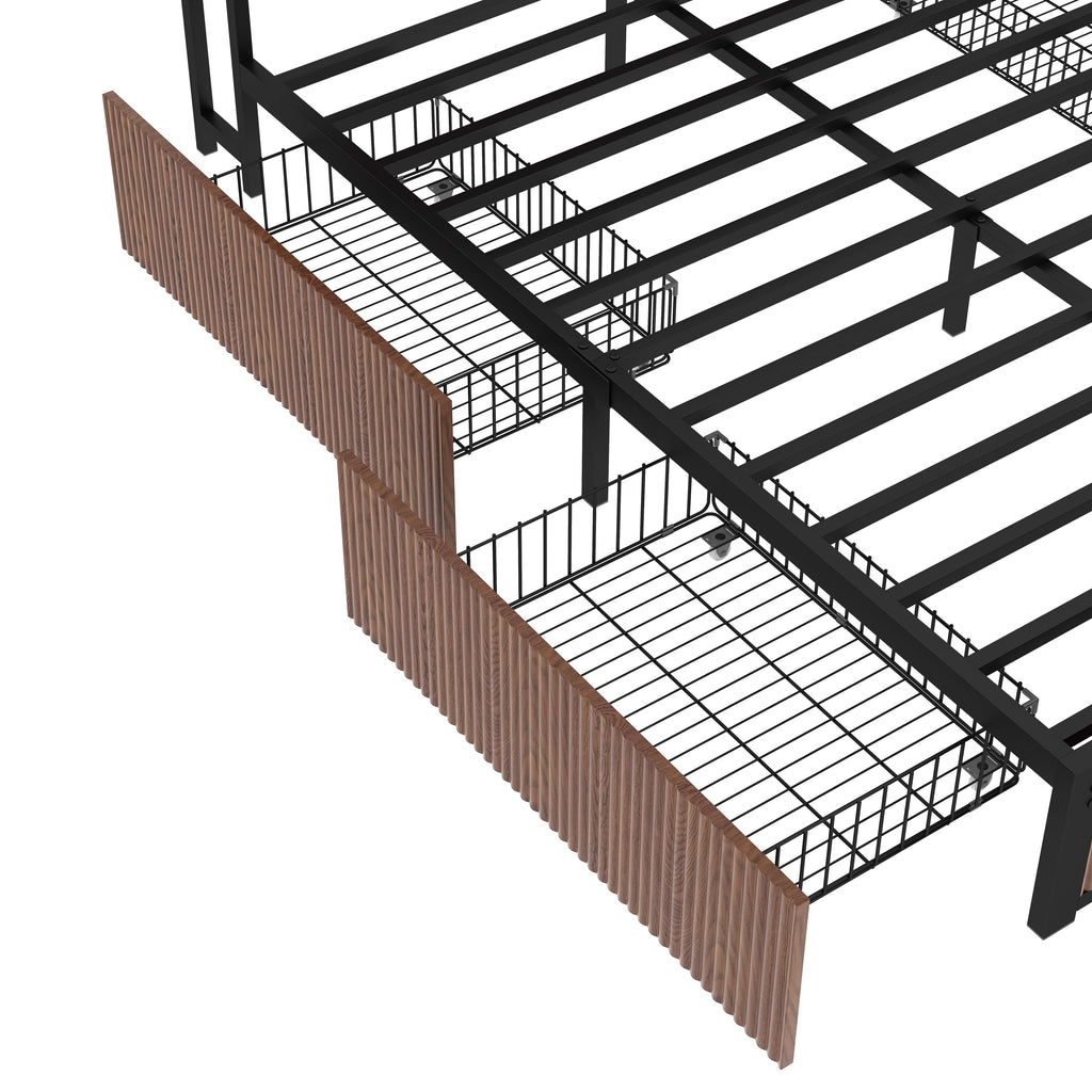 Walker Edison | Cadre de lit Queen en bois à motif cannelé avec rangement 