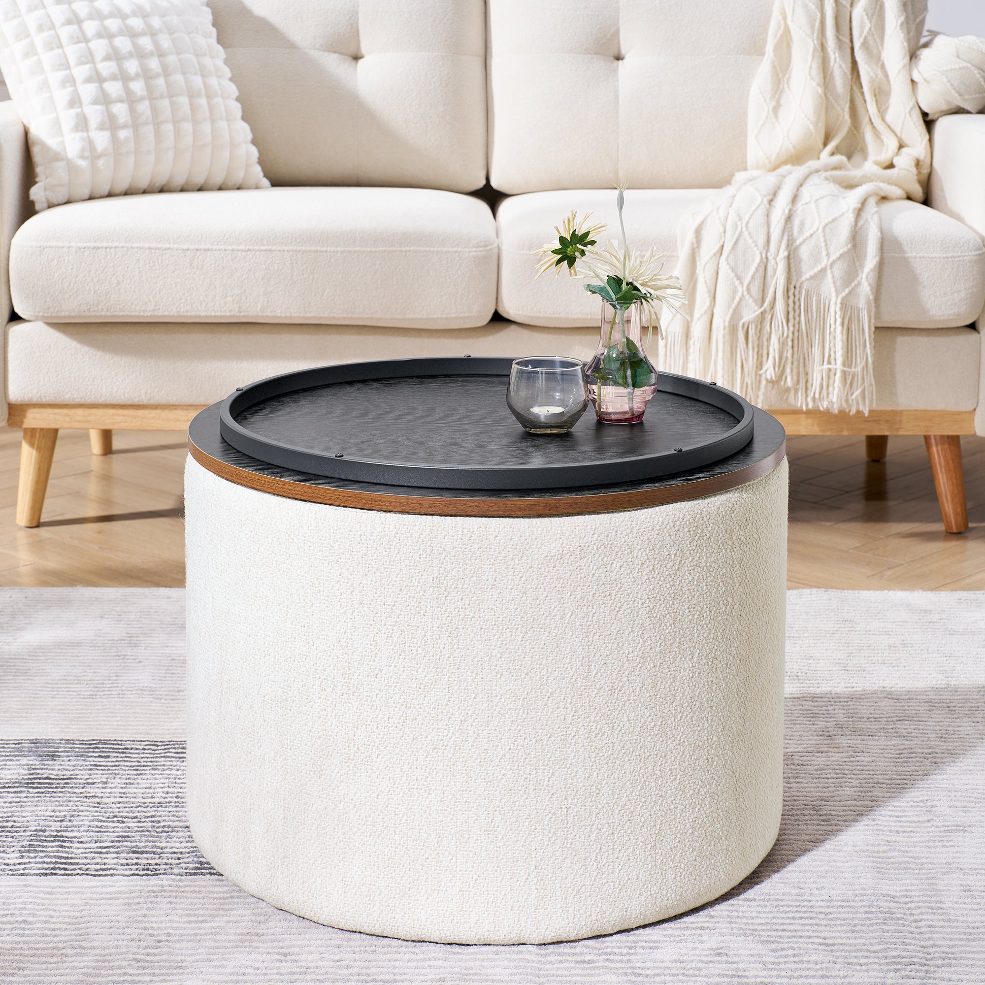 Walker Edison | Ensemble de 2 poufs de rangement ronds en chenille