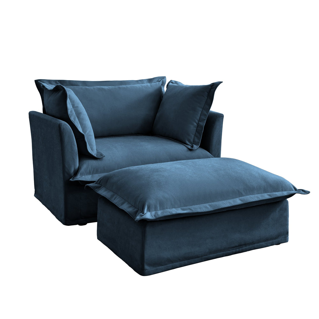 Walker Edison | Fauteuil bleu Cloud avec housse amovible et repose-pieds
