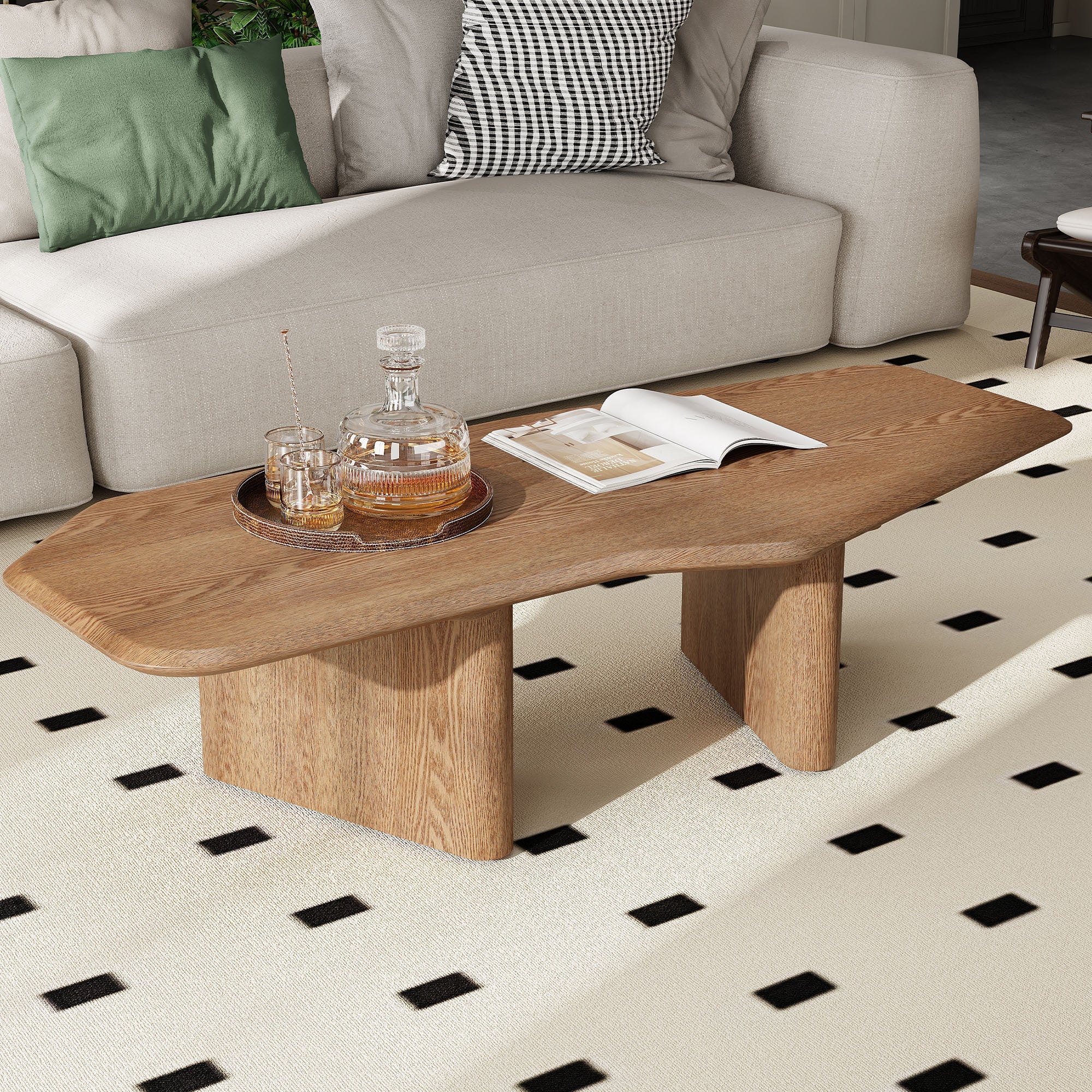 Table basse moderne en placage de frêne rustique 