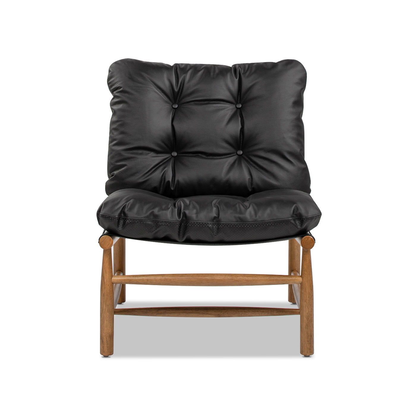 Fauteuil d'appoint Oxford 26,5' Noir en cuir noir, style moderne du milieu du siècle 
