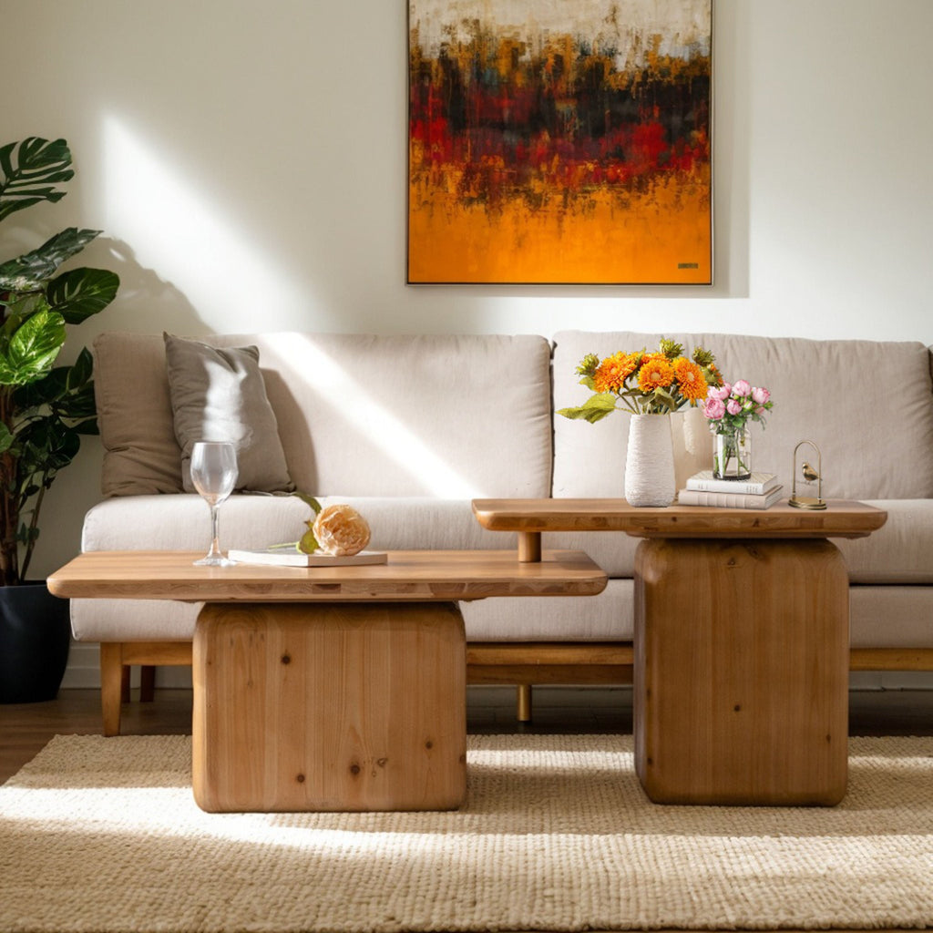 Walker Edison | Ensemble de 2 tables basses carrées style vintage