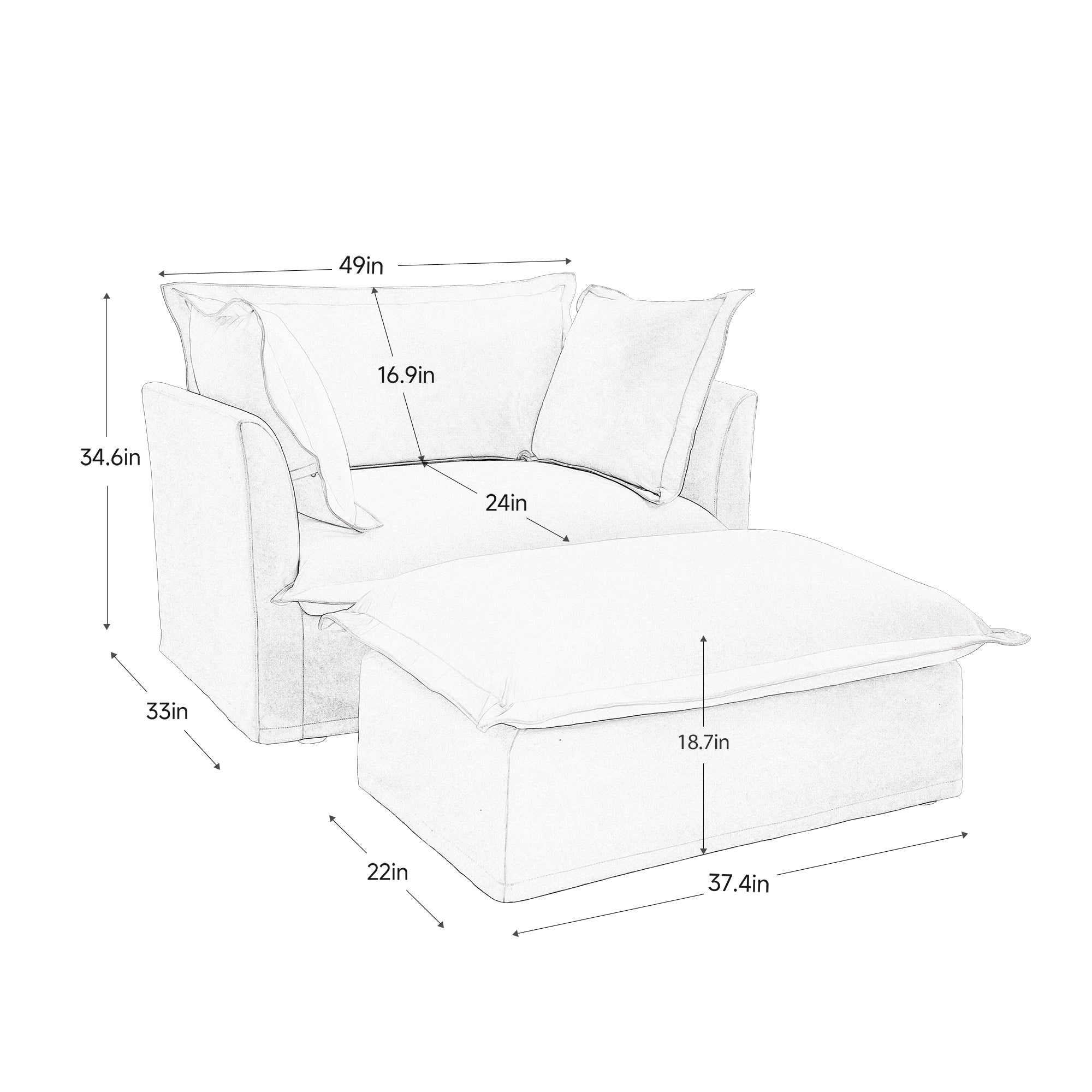 Walker Edison | Fauteuil Cloud à assise profonde avec housse amovible et repose-pieds