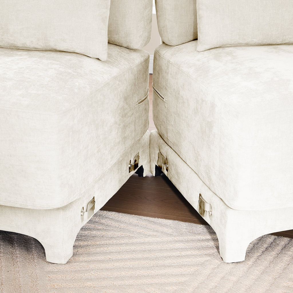 Walker Edison | Canapé d'angle en chenille et mousse haute résilience avec poufs 