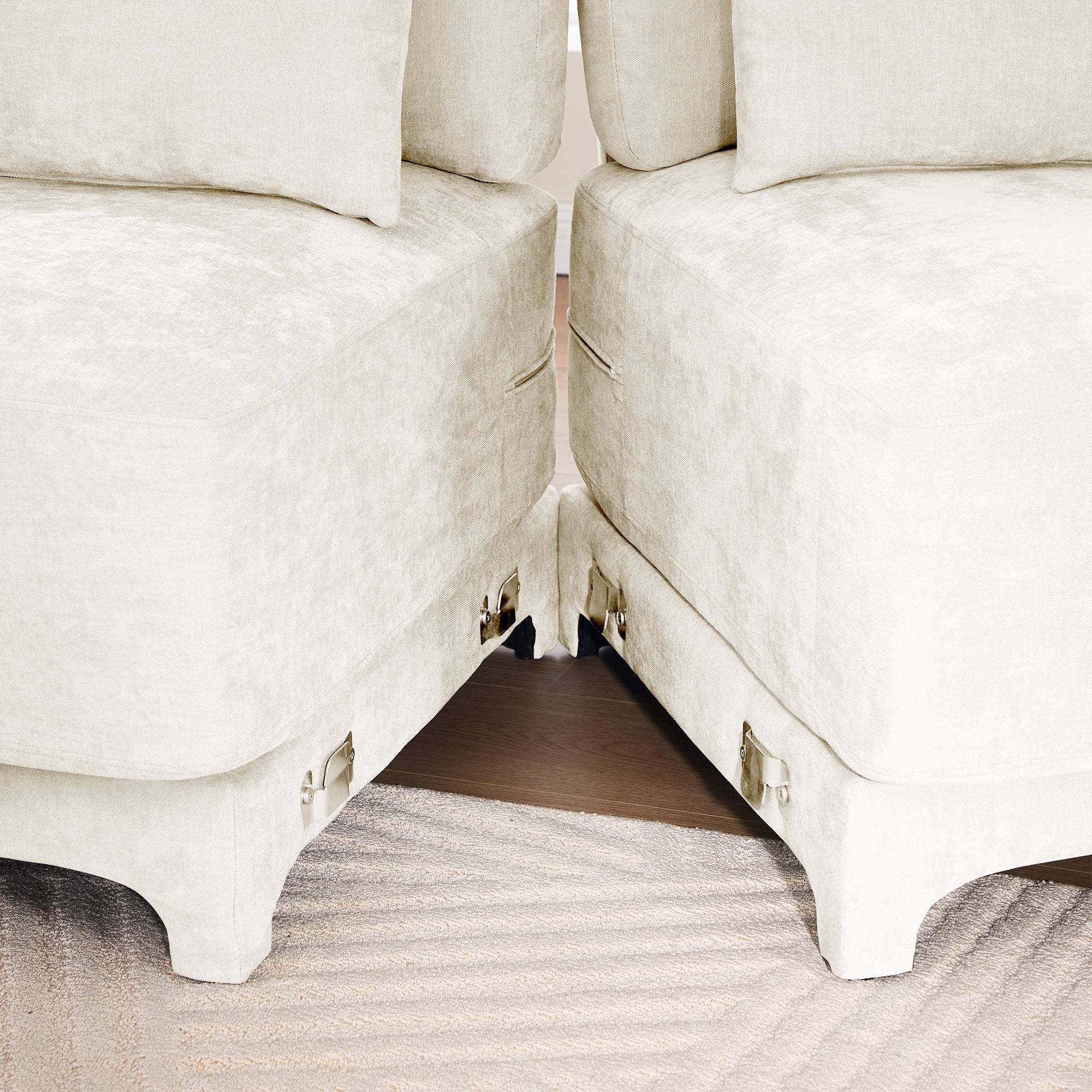 Walker Edison | Canapé d'angle en chenille et mousse haute résilience avec poufs 