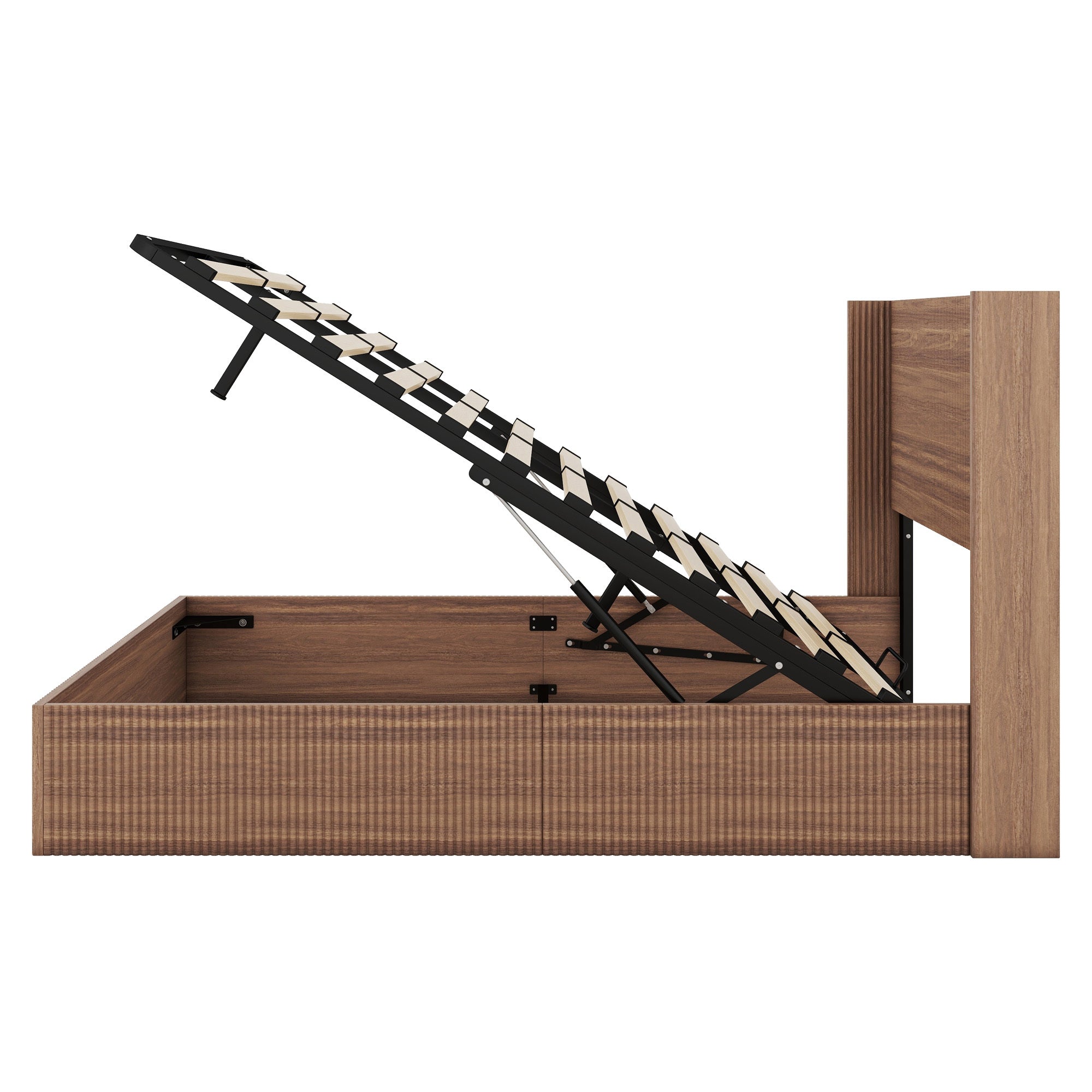 Walker Edison | Cadre de lit Queen moderne rainuré et ondulé avec rangement intégré 