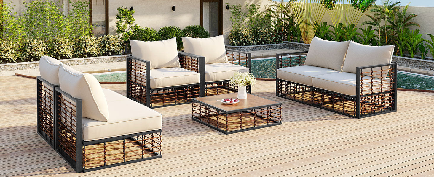 Walker Edison | Ensemble de canapé d'angle 7 pièces en métal, style minimaliste moderne, pour terrasse extérieure