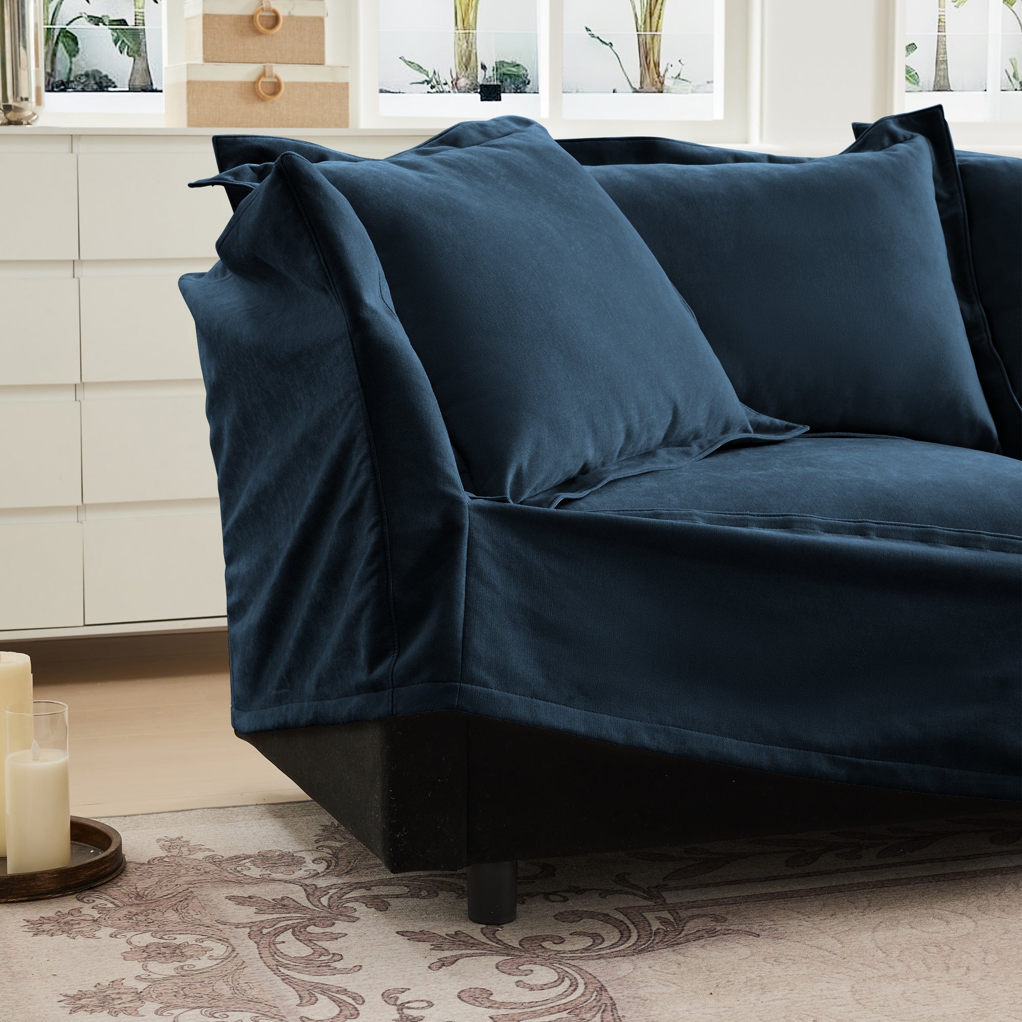 Walker Edison | Fauteuil bleu Cloud avec housse amovible et repose-pieds