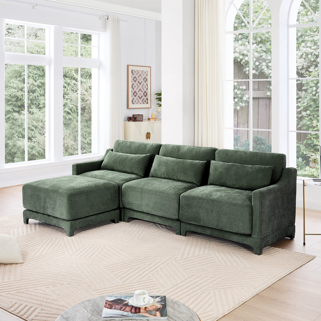 Walker Edison | Canapé d'angle en chenille et mousse haute résilience avec poufs 