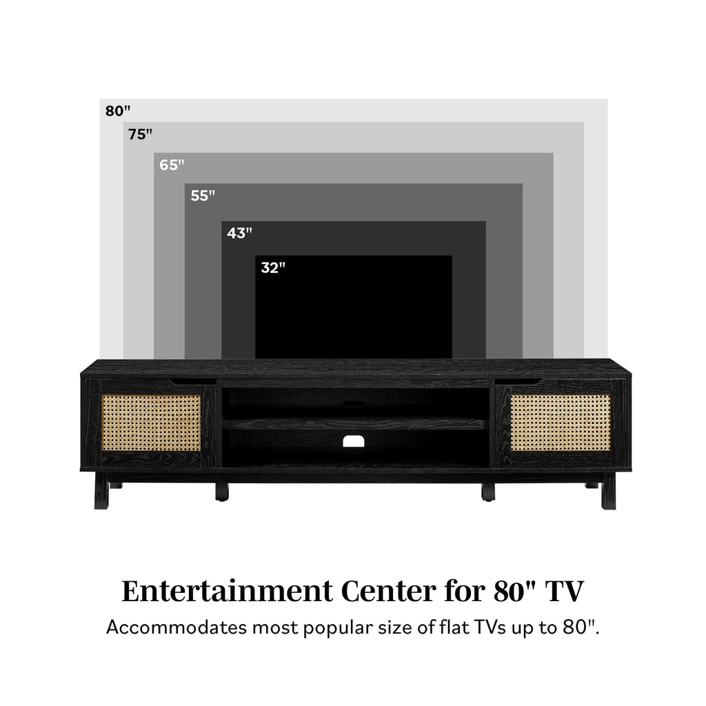 Meuble TV Hamkke Boho à 2 portes en faux rotin