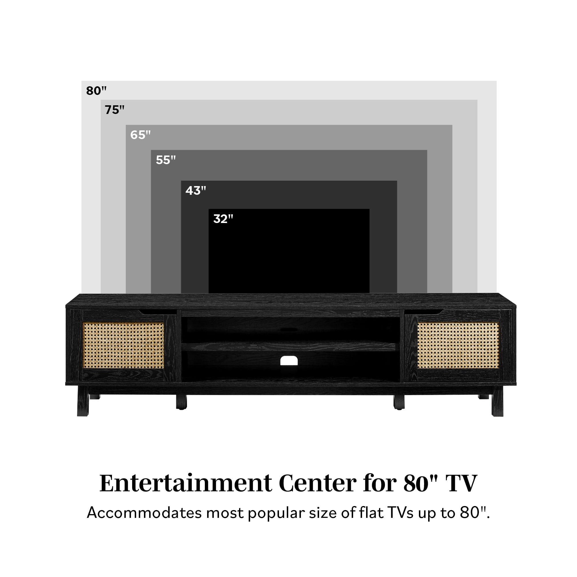 Meuble TV Hamkke Boho à 2 portes en faux rotin