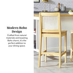 Tabouret de bar Catalina en bois massif avec dossier en rotin, lot de 2