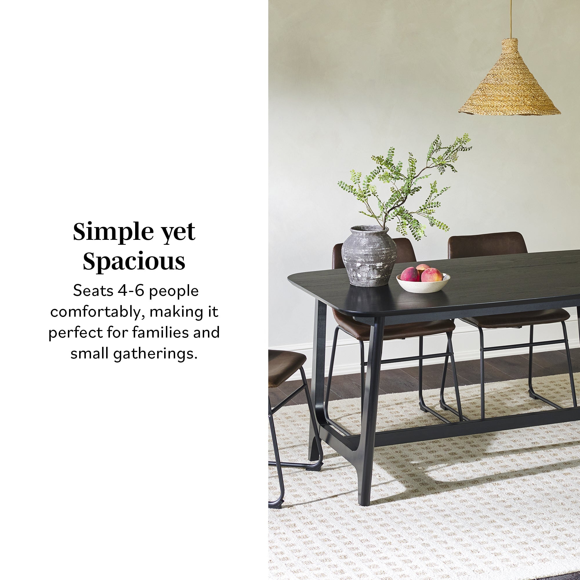 Table de salle à manger Sammen de style Mid-Century avec piètement à tréteaux