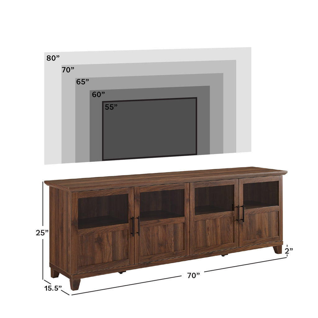 Meuble TV Goodwin 70 avec portes à 4 panneaux en verre et bois