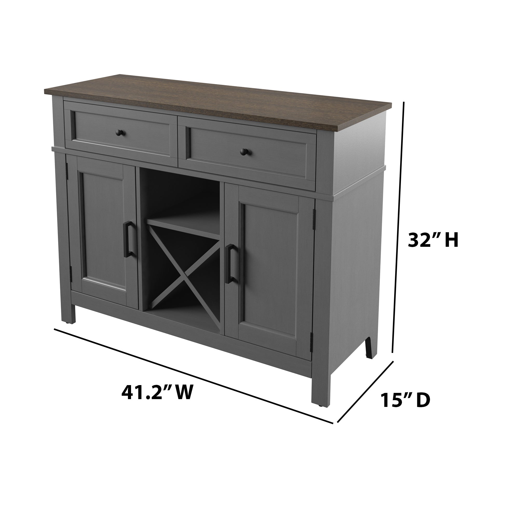 Buffet de style campagnard avec étagères à vin et rangement pour verres à pied