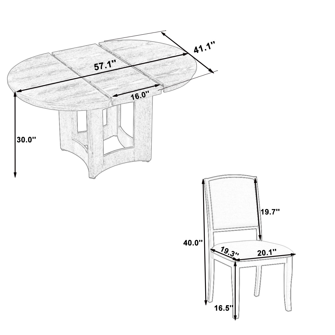 Ensemble table et chaises de salle à manger rondes extensibles, style classique moderne, pour 4 personnes