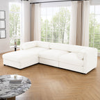 Walker Edison | Canapé d'angle contemporain en chenille blanche avec rangement et pouf