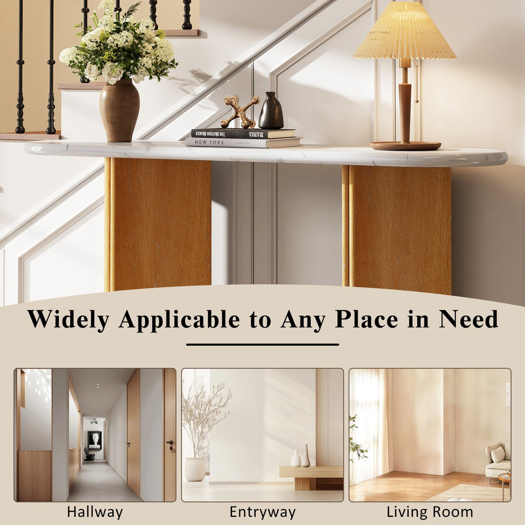 Console d'entrée ovale Walker Edison avec plateau en faux marbre 