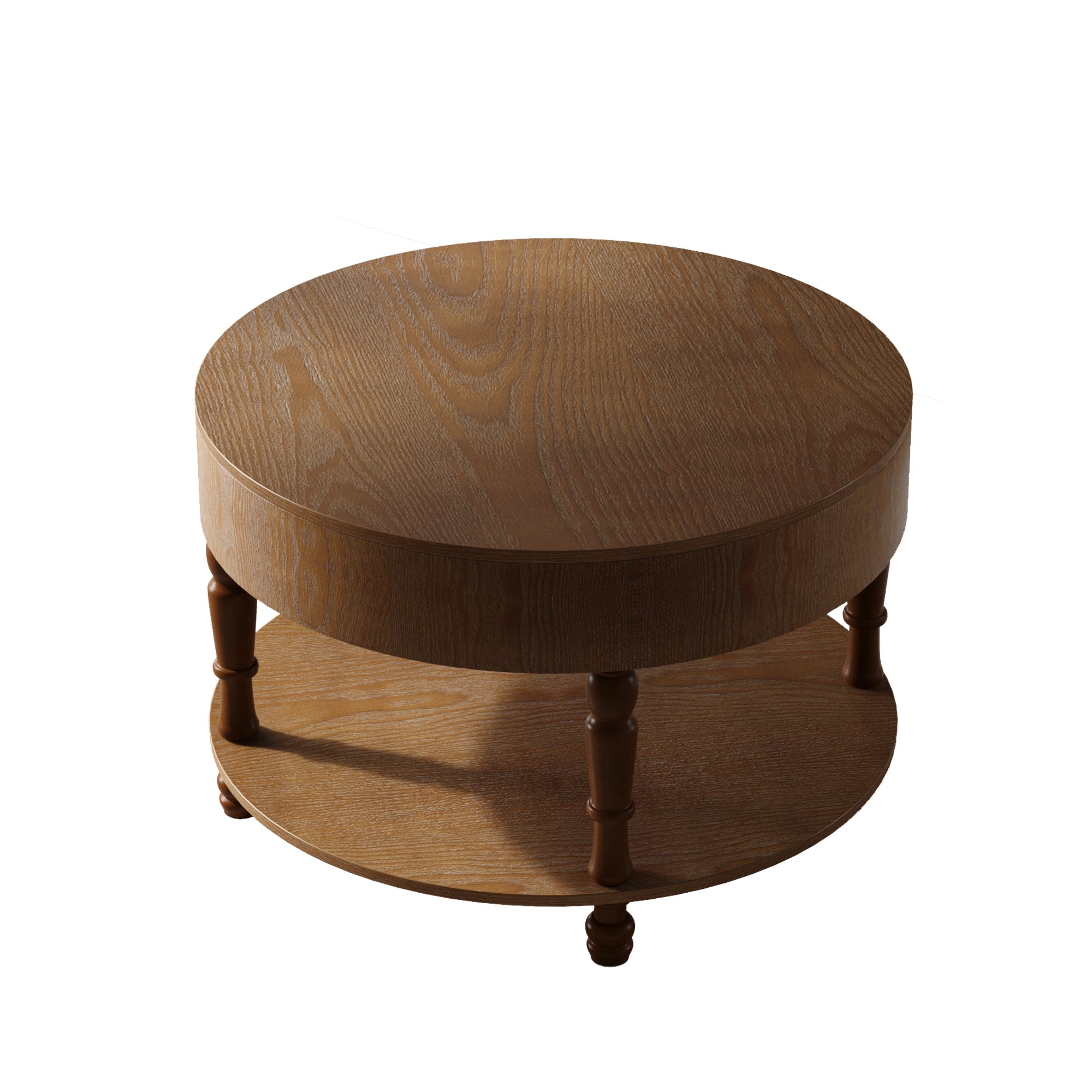 Walker Edison | Table basse ronde traditionnelle surélevée de 80 cm avec double rangement 