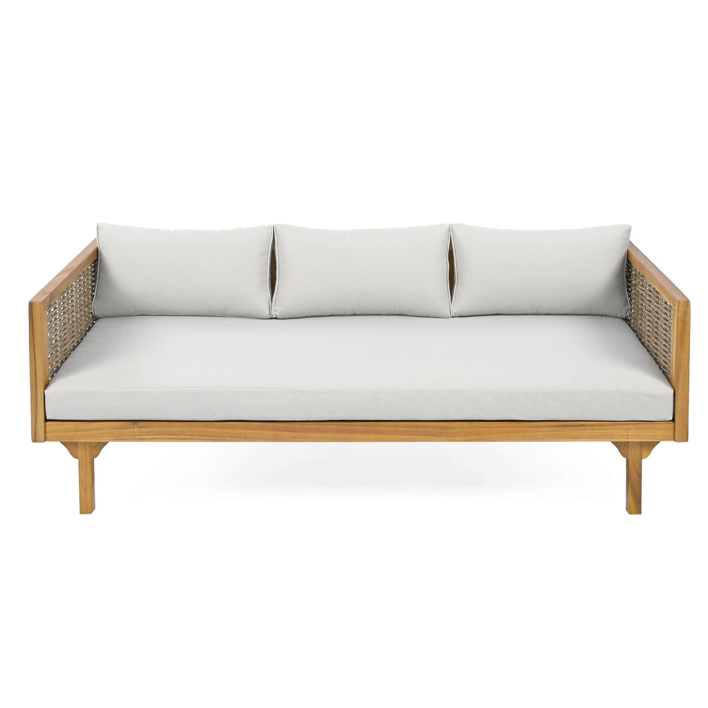 Walker Edison | Lit de jour moderne d'extérieur en teck et rotin avec assise profonde