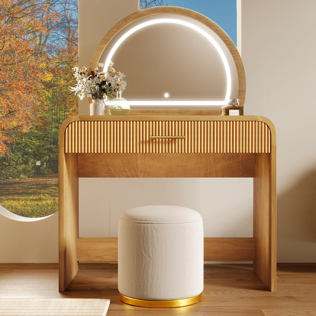 Walker Edison | Coiffeuse au design moderne à courbes cannelées