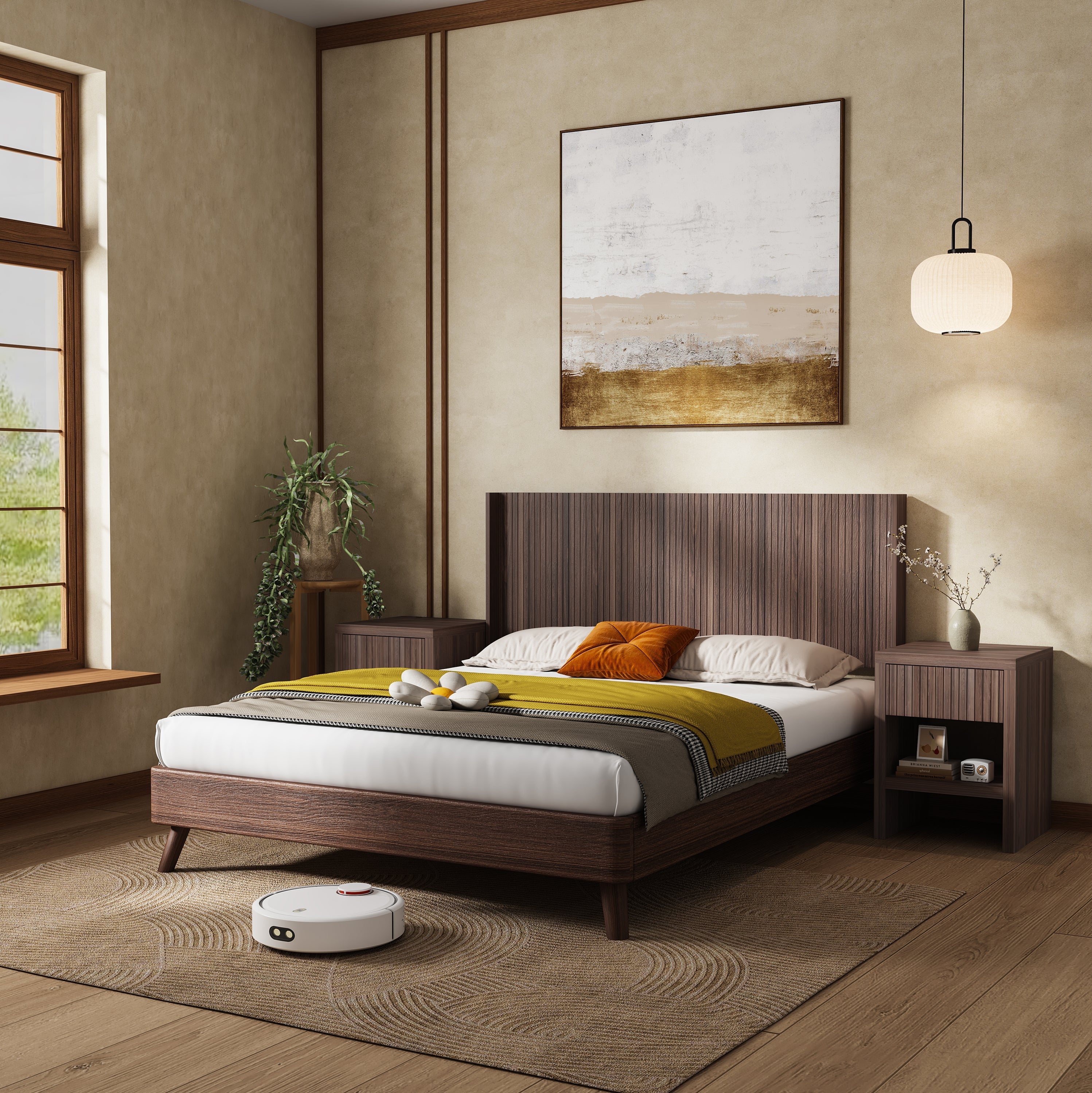 Walker Edison | Tête de lit King style ferme moderne, design cannelé 