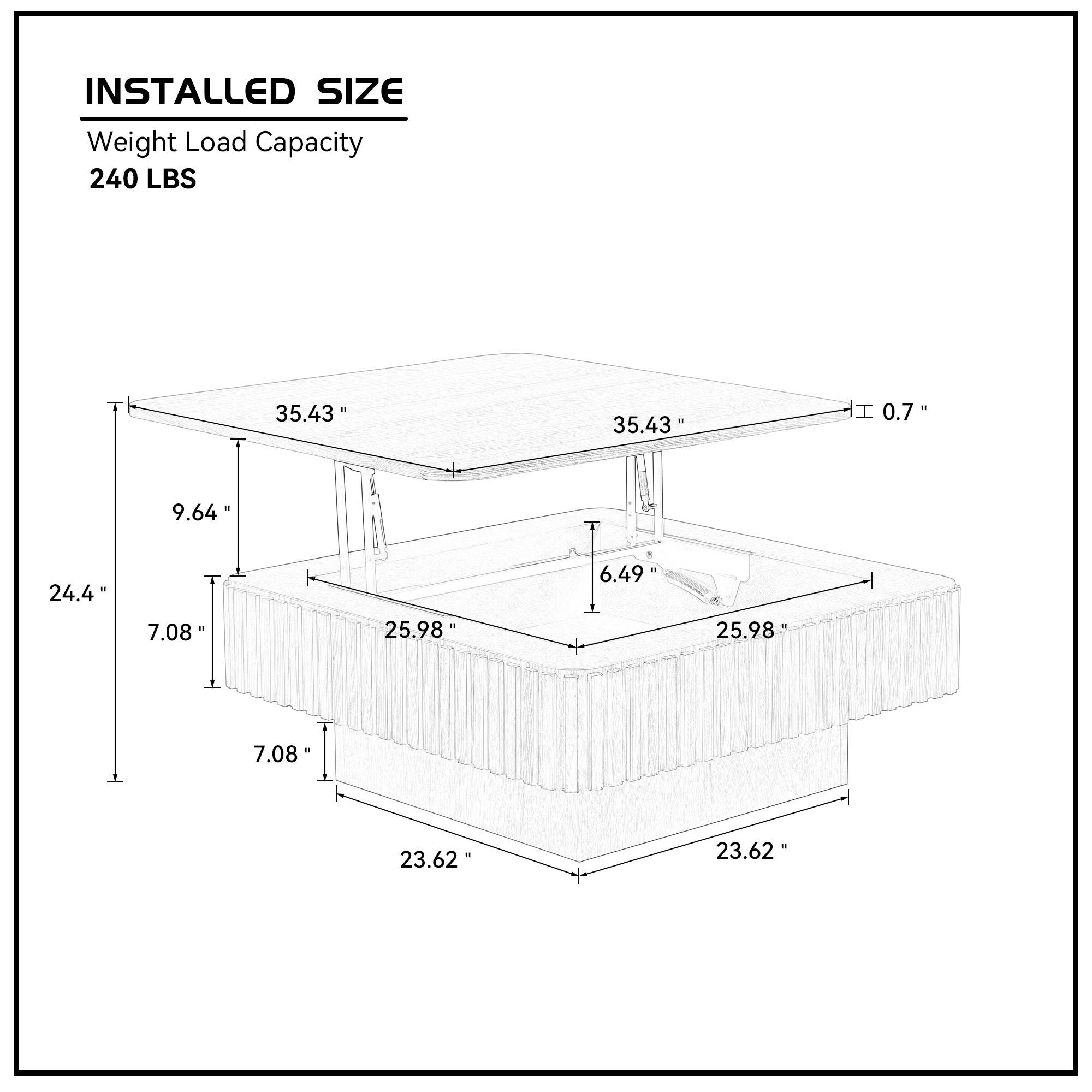Walker Edison | Table basse et bureau modernes à plateau relevable cannelé 