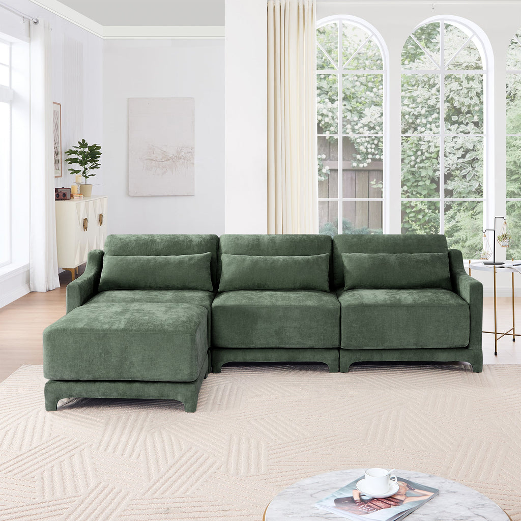 Walker Edison | Canapé d'angle en chenille et mousse haute résilience avec poufs 