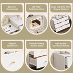 Ensemble coiffeuse multifonctionnelle blanche Walker Edison avec miroir rabattable et éclairage 