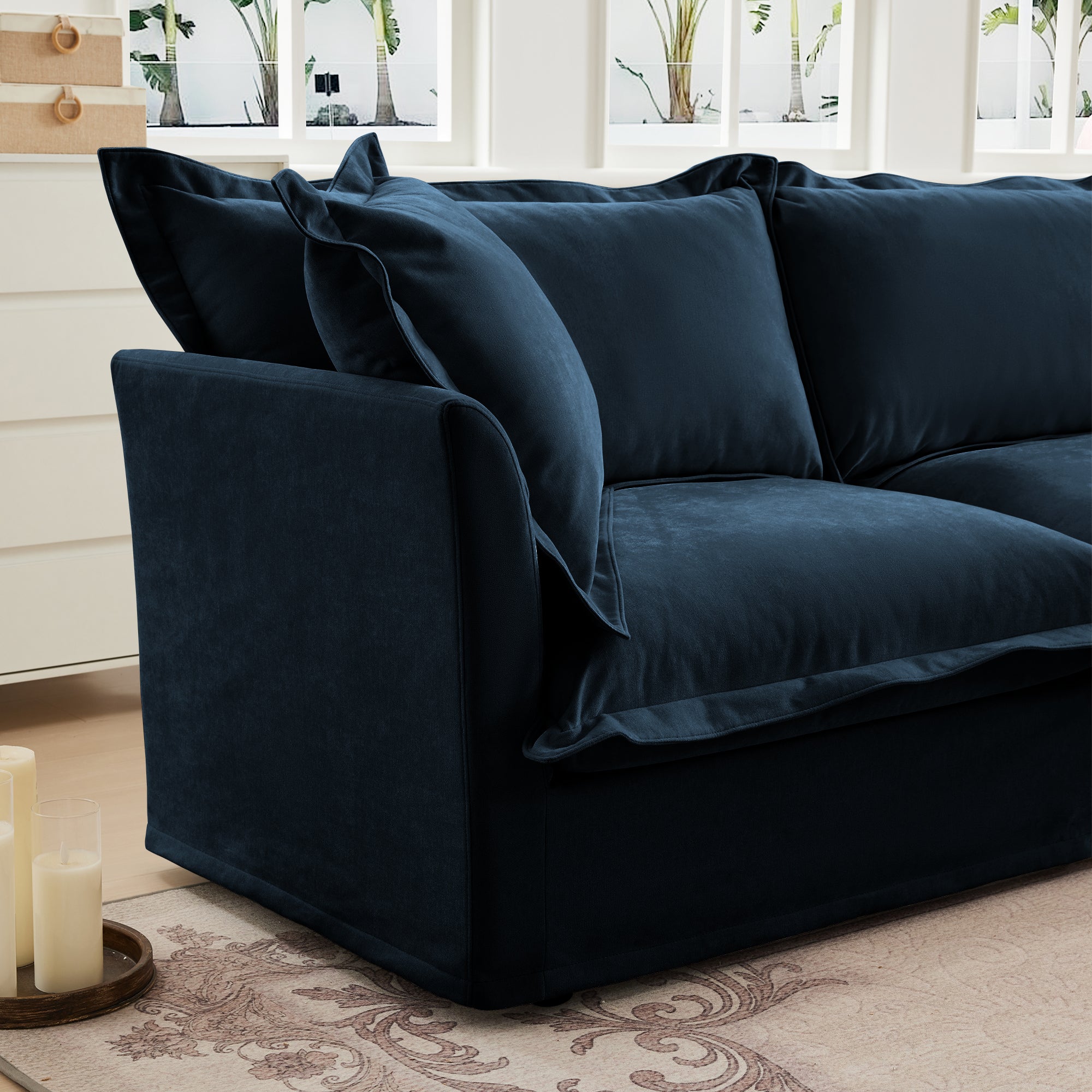 Walker Edison | Fauteuil bleu Cloud avec housse amovible et repose-pieds