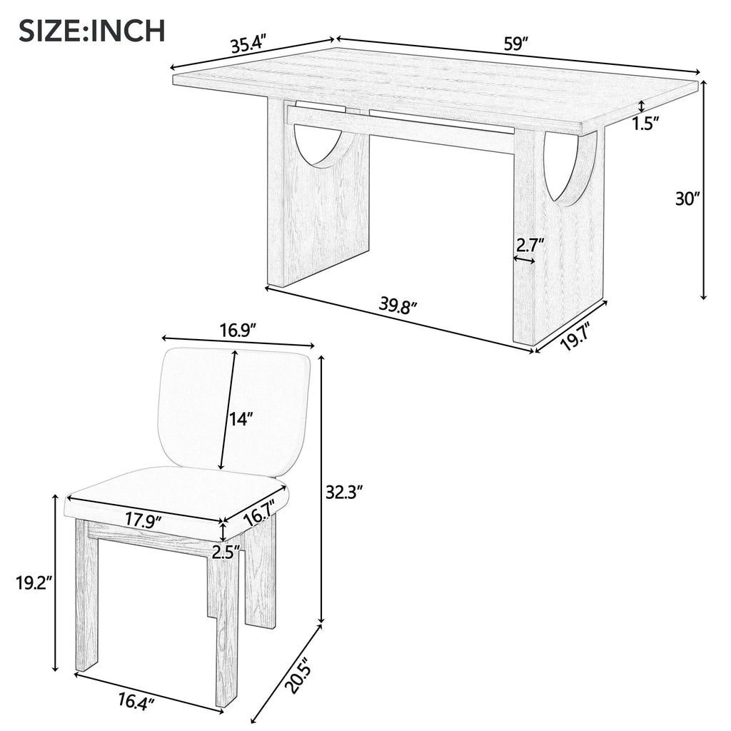 Walker Edison | Ensemble table et chaises rétro en bois 7 pièces pour 6 personnes, 152 cm, avec chaises rembourrées 
